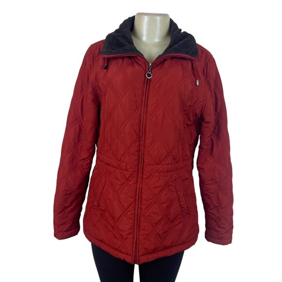 Weatherproof Womens Red Quilted Jacket  Faux Sherpa Lined Full Zip Sz M - Picture 1 of 9